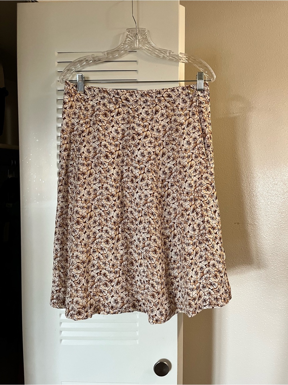 Lands' End Floral A-Line Skirt in Cream and Brown
